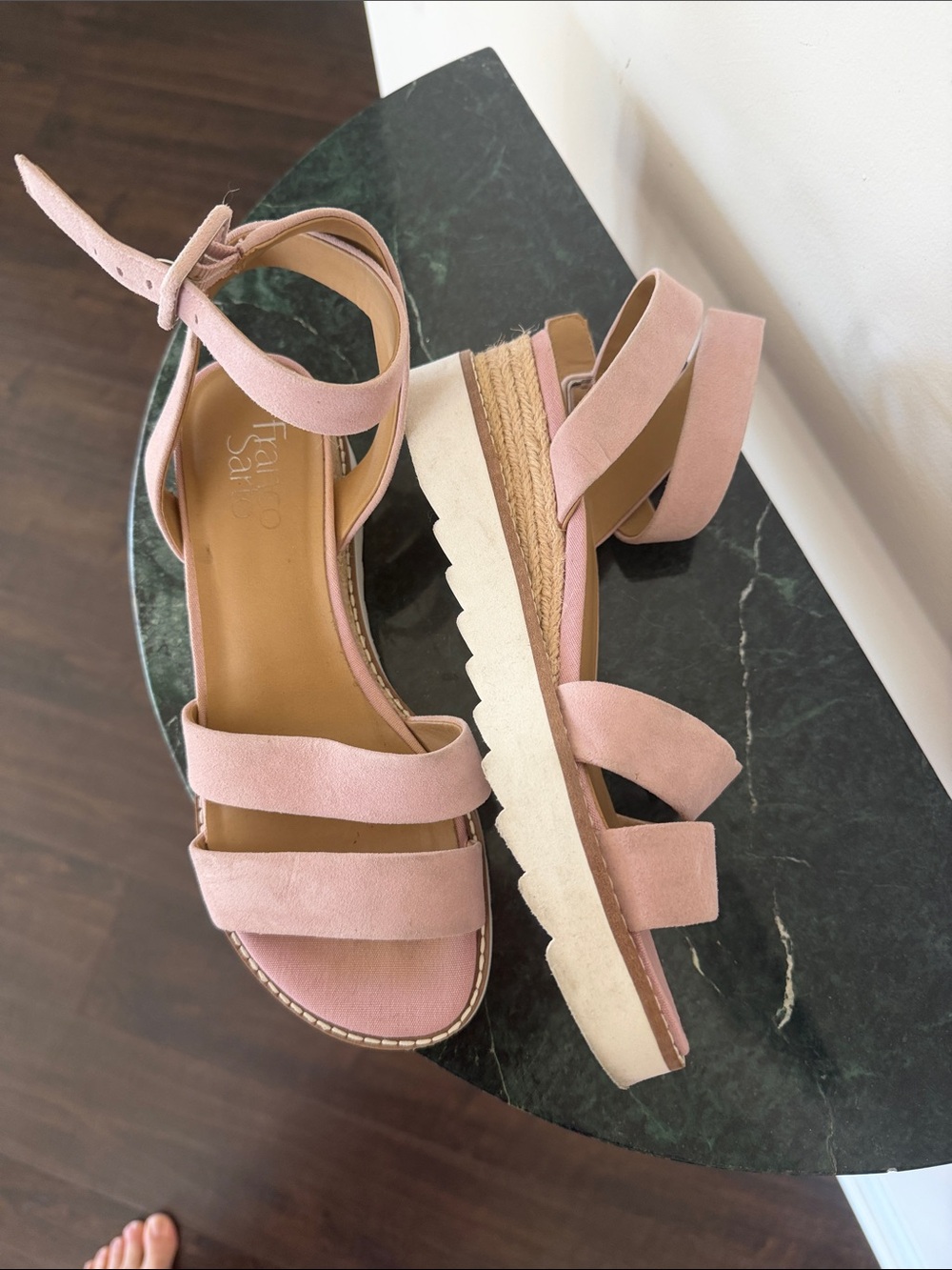 Franco Sarto Blush Pink Suede Ankle-Strap Platform Sandals - Picture 2 of 4
